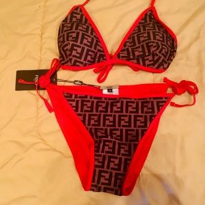 Red and brown Fendi bikini NWT L
